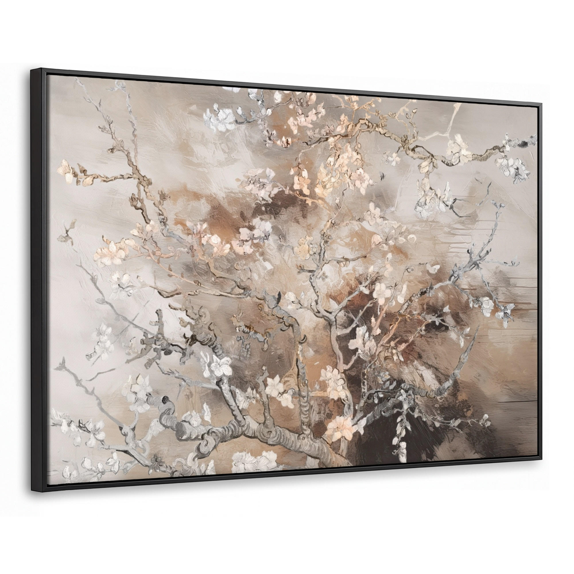 LEINWAND Bilder mit Rahmen - Mandelblüte - Kunst - Van Gogh - Beige - Abstrakt - 150x100 - Braun, Textil (150/100cm) - MuchoWow