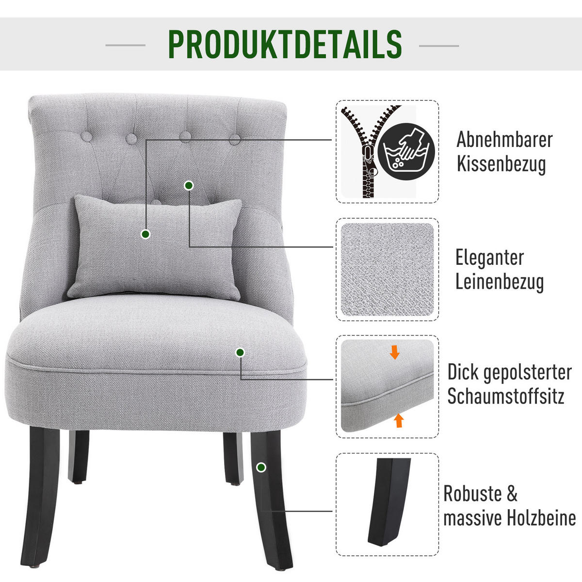 RELAXSESSEL, Sessel, Erhöhte Füße, Grau - Grau, Textil (69/77/52.5cm) - HOMCOM