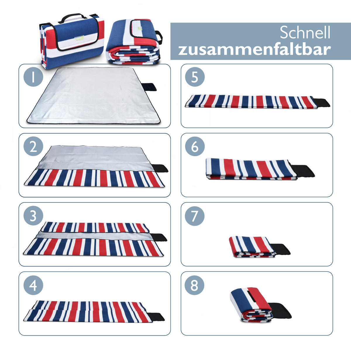 PICKNICKDECKE Bella SE 200x200cm Blau-Gestreift - Blau, Kunststoff/Textil (200/200cm) - Beautissu 