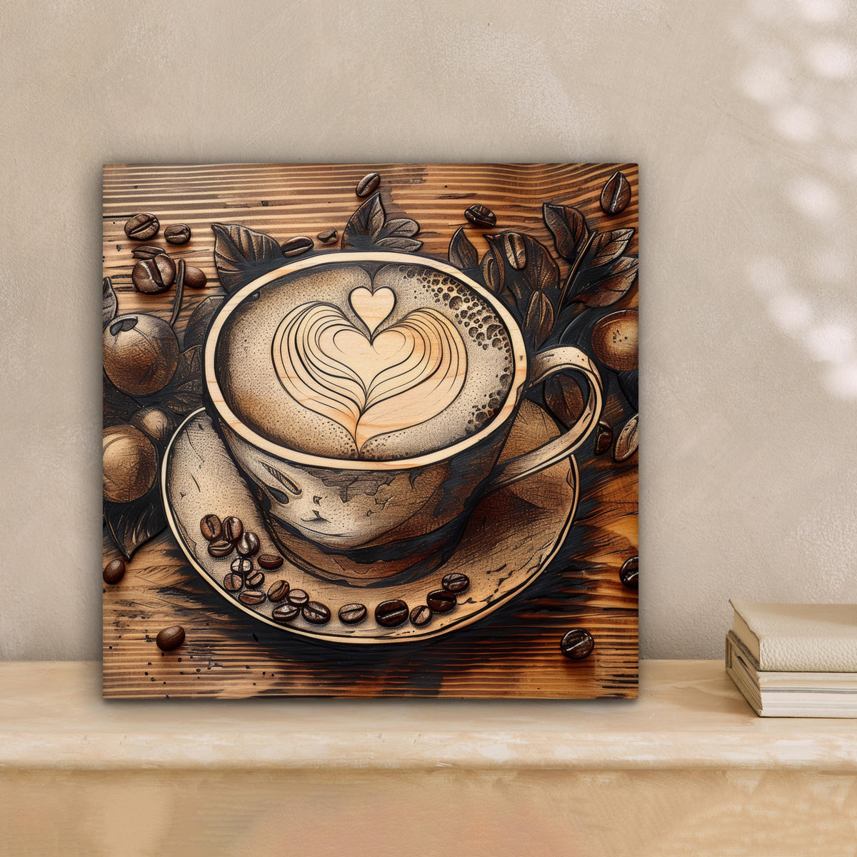 LEINWANDBILD Kaffee - Vintage - Braun - Tasse - Holz Deko Wohnzimmer 20x20 cm - Braun, Textil (20/20cm) - MuchoWow