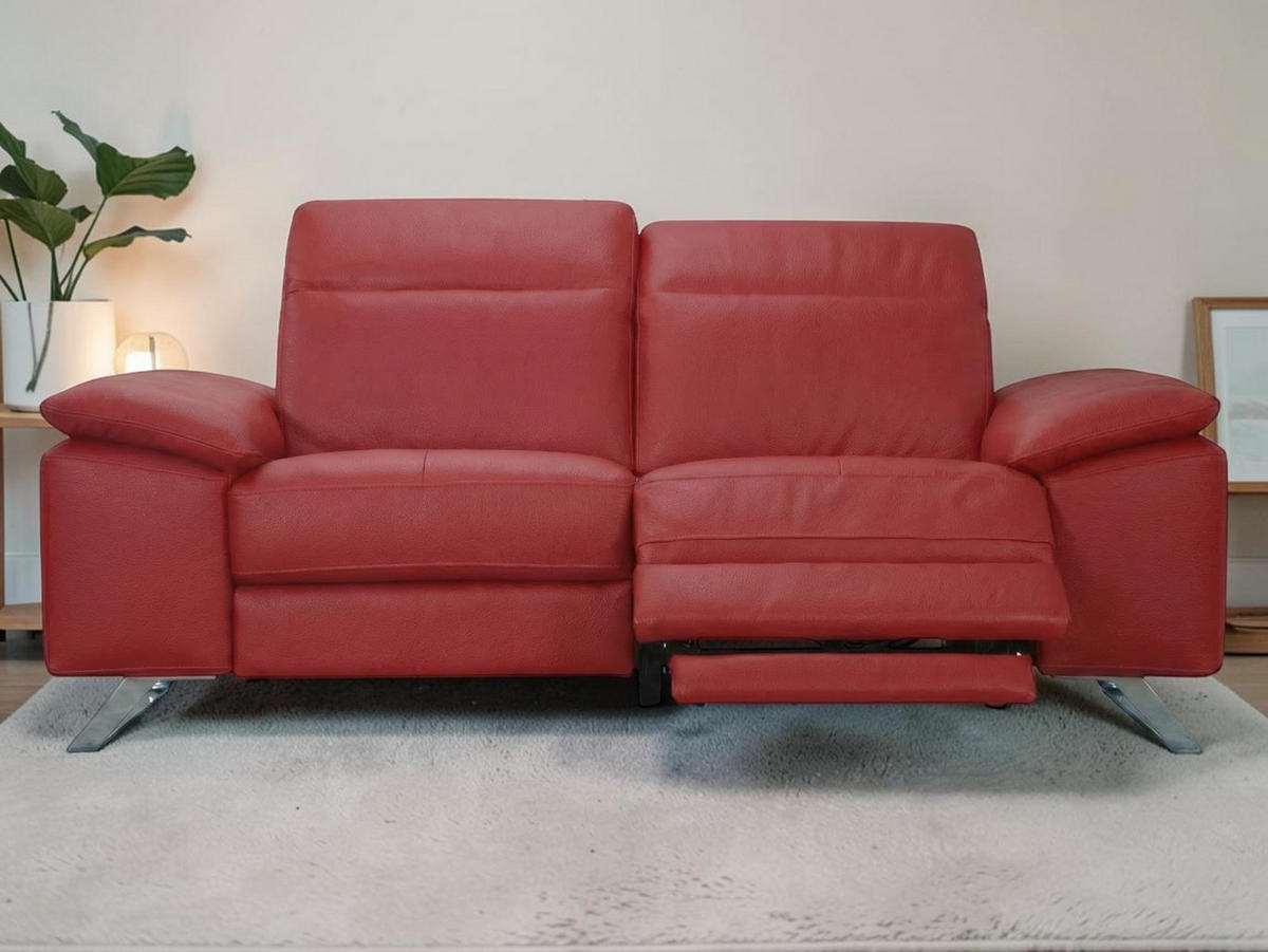2-SITZER Sofa Genius Echtleder mit 1 x Relaxfunktion Rot - Rot, Leder/Metall (180/80/104cm)