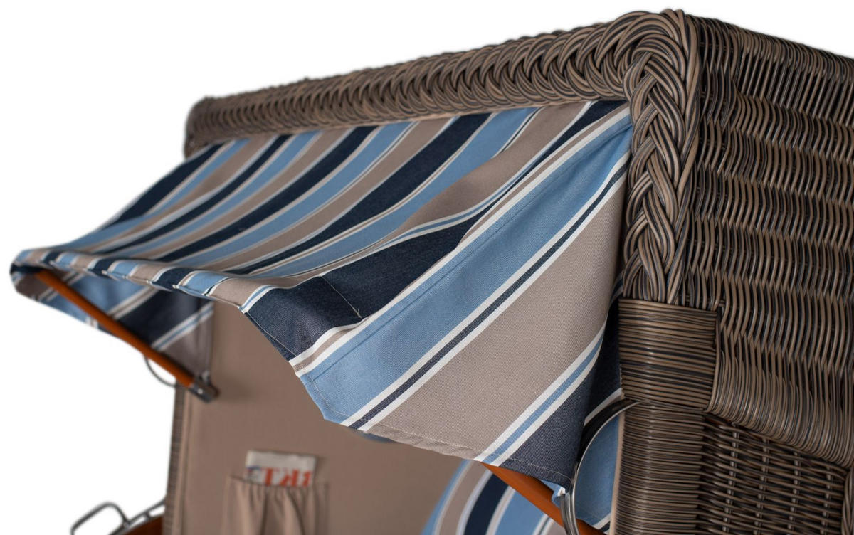 STRANDKORB Komplettset: Ammersee Mahagoni Bullauge - PE grau - Modell 580 - Blau/Beige, Holz/Kunststoff (125/165/80cm) - bene living