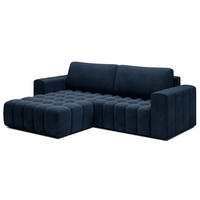 ECKSOFA mit Schlaffunktion und Bettkasten, Velours-Stoff - Schwarz/Dunkelblau, Textil (250/175cm) - Eltap