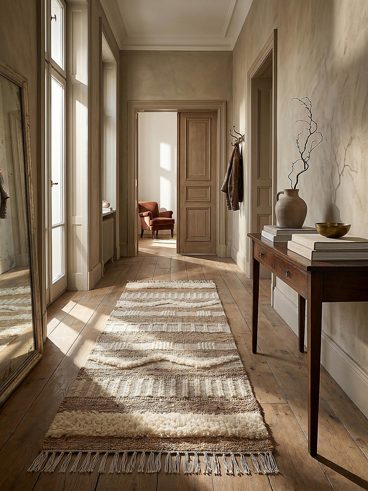 NATURTEPPICH handgewebt Jute-Wolle-Mix skandinavisch WHARFE, Braun-Beige 60x230 cm - Braun, Textil (230/60cm) - KADIMA DESIGN