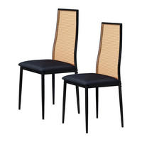 KÜCHENSTÜHLE 2er-Set mit Rattanlehne, Kunstleder & schwarzen Beinen - Schwarz, Holz (44/97.5/40cm)