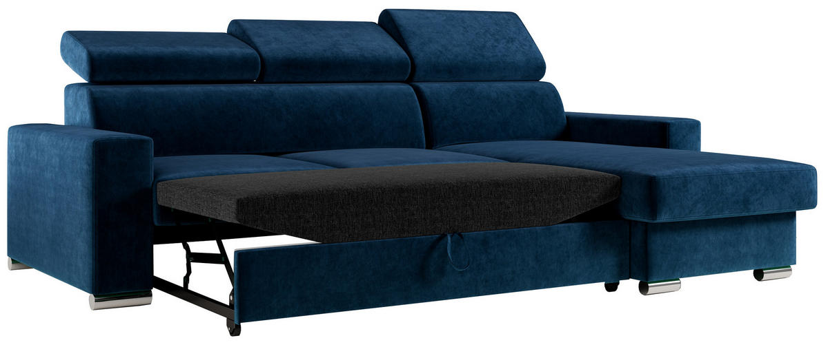 ECKSOFA FOX-L Dunkelblau - Silberfarben/Dunkelblau, Kunststoff/Textil (242/168cm) - MKS