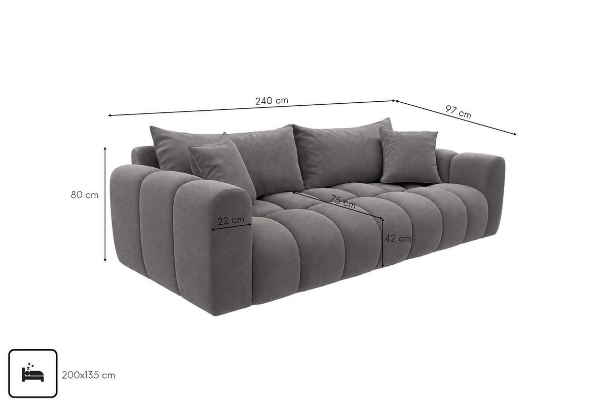 ROZKLÁDACÍ POHOVKA s úložným prostorem, velurová tkanina Bluvel, Popelavě šedá, COSMOPOLITAN - světle šedá, dřevo (240/97cm) - Kaiser Möbel