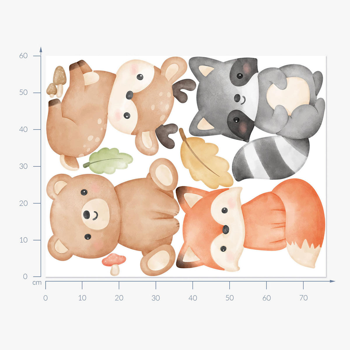 WANDAUFKLEBER 60x76cm - Waldtiere - Multicolor, Kunststoff (60/76/0.1cm) - Wallfluent