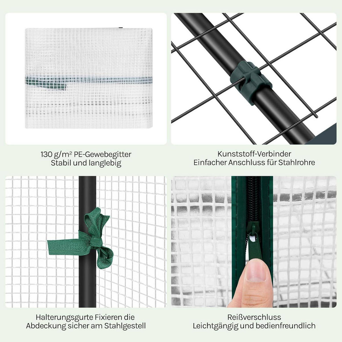 GEWÄCHSHAUS, Winterfest stabil platzsparend, 69 x 158 x 49 cm - Weiß, Textil/Metall (70/158/50cm) - Woltu