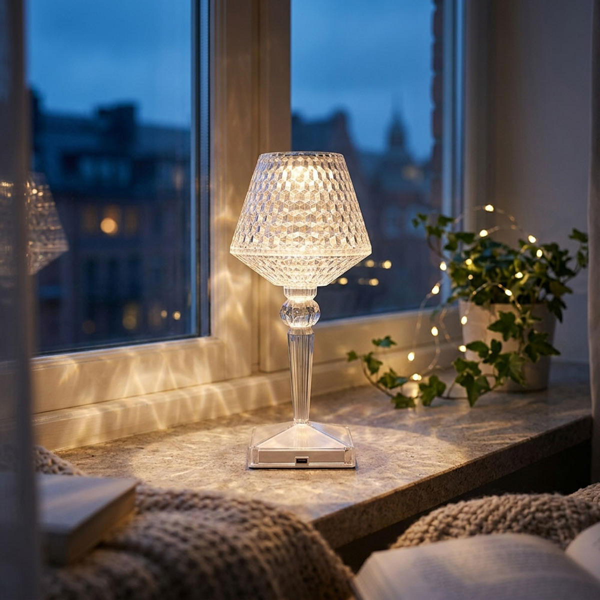 LED TISCHLEUCHTE Kunststoff Kristalloptik Klar 2er Set - Klar, Kunststoff (12/12/26cm) - Globo Lighting
