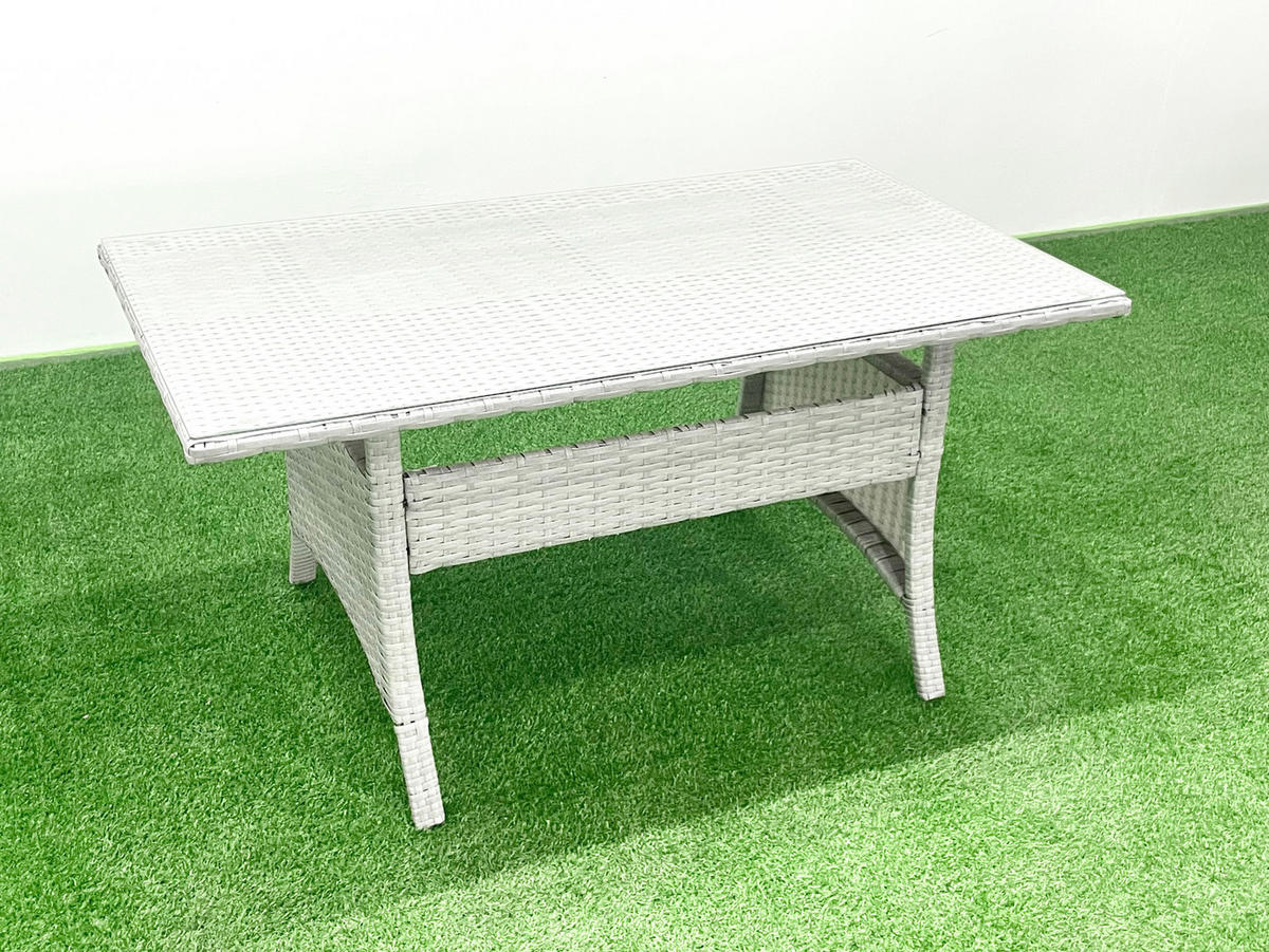 GARTENSET mit Esstisch,Sofa ,Beistelltisch,2 Großer Fußhocker Polyrattan Hellgrau 11-Sitzer - Hellgrau/Grau, Glas/Kunststoff - Fimous