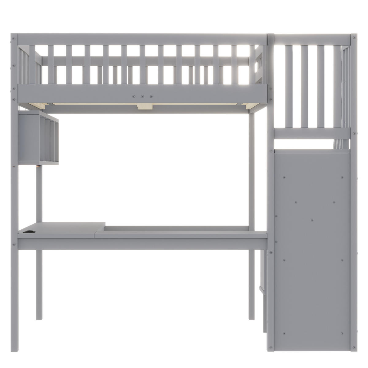 HOCHBETT 140/200 cm mit Stauraumtreppe und Schreibtisch, DE-01497, in Grau - Grau, Holzwerkstoff (140/200cm) - ComfortXL