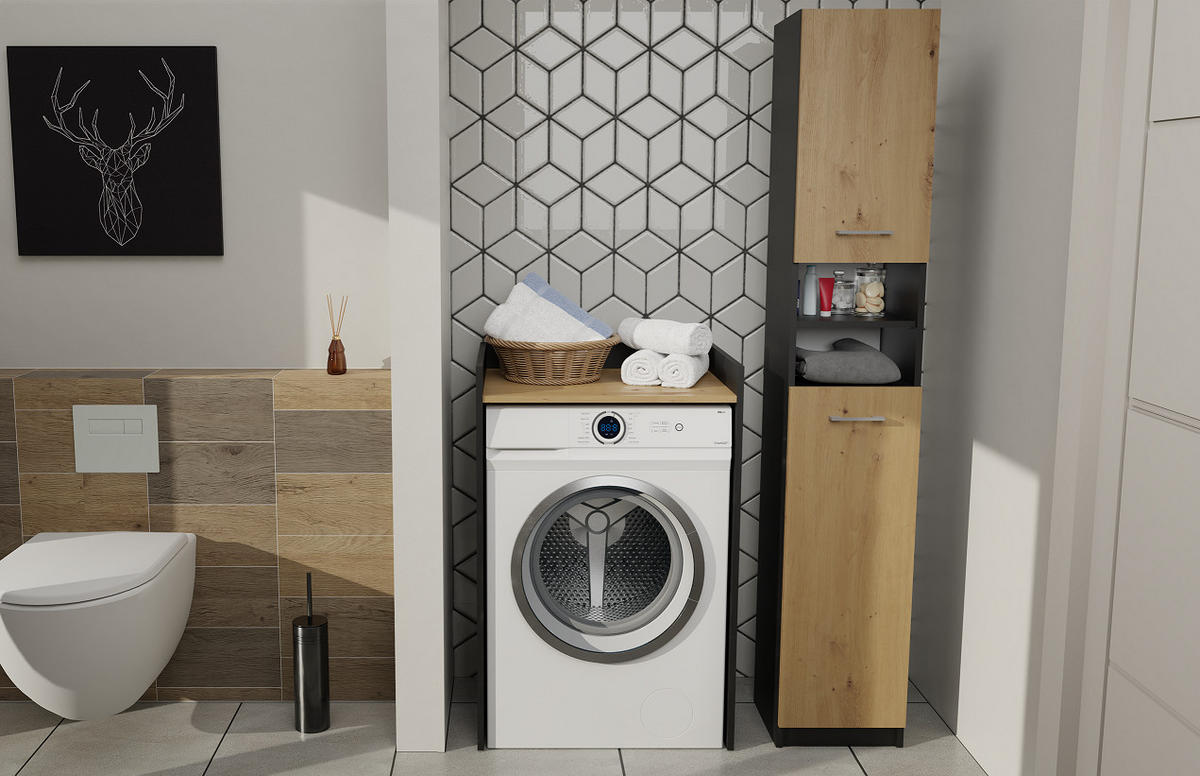 BADEZIMMERSCHRANK POLA NP für Waschmaschine - Anthrazit/Eiche Artisan, Holzwerkstoff (64/97.5/50cm) - CDF