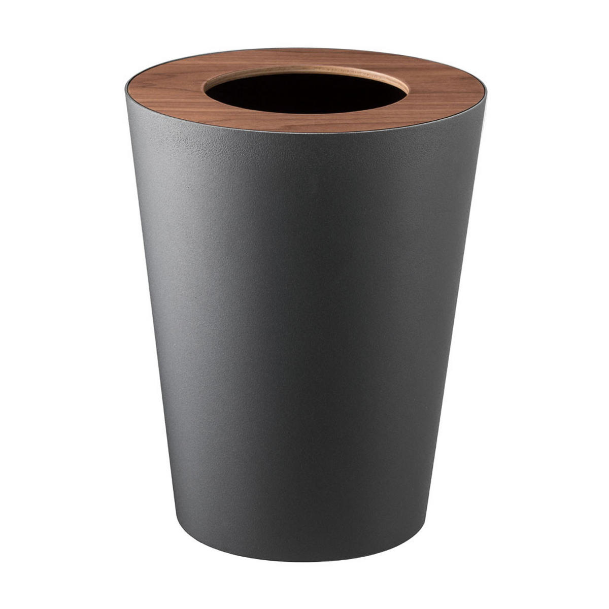 PAPIERKORB aus Metall 23/28/23 cm rund mit Holzabdeckung - Schwarz, Metall (23/28/23cm) - Yamazaki
