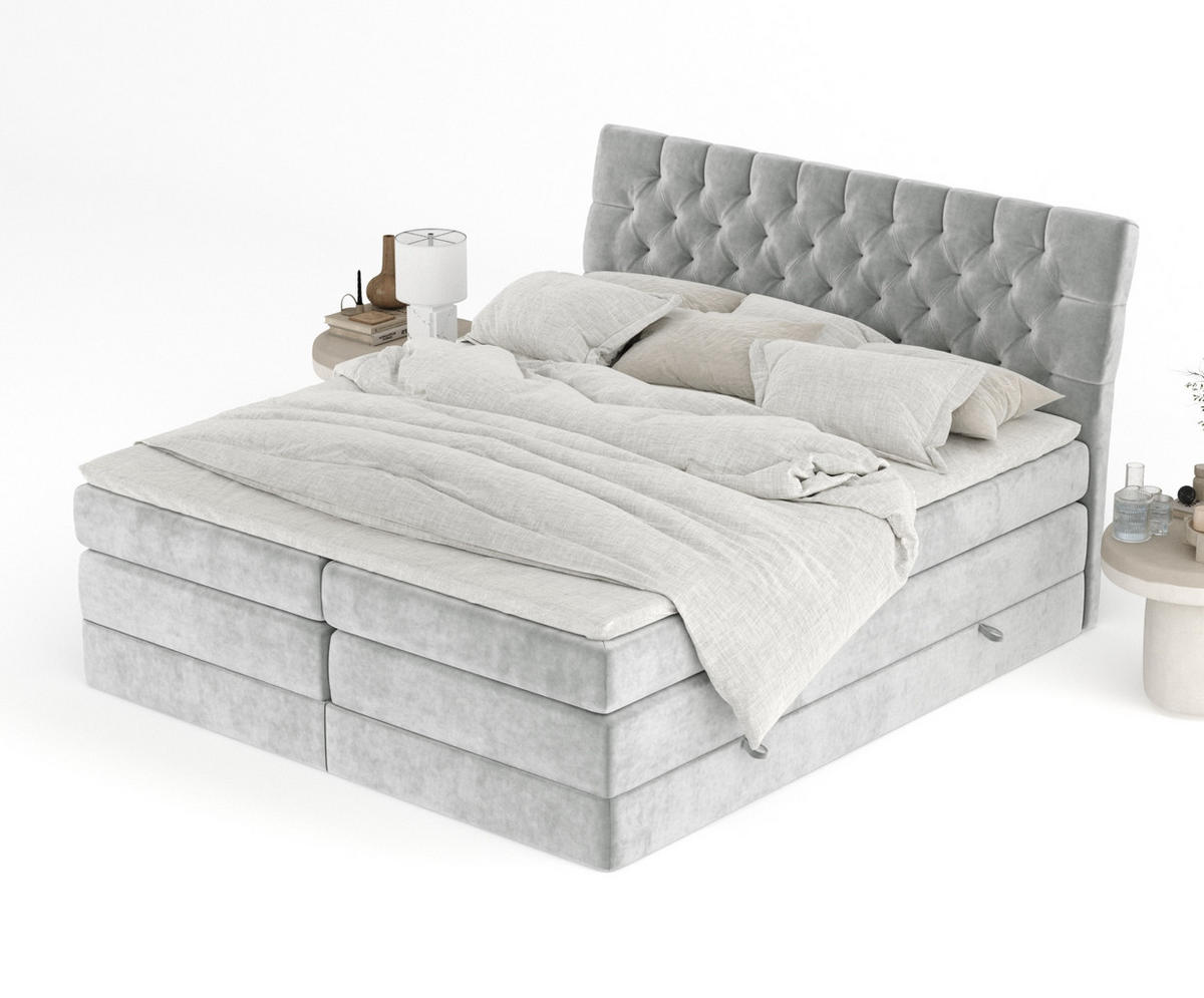 BOXSPRINGBETT Seraphine Hellgrau 180/200 cm - Hellgrau/Schwarz, Holz/Holzwerkstoff (180/200cm) - Maison de Reve