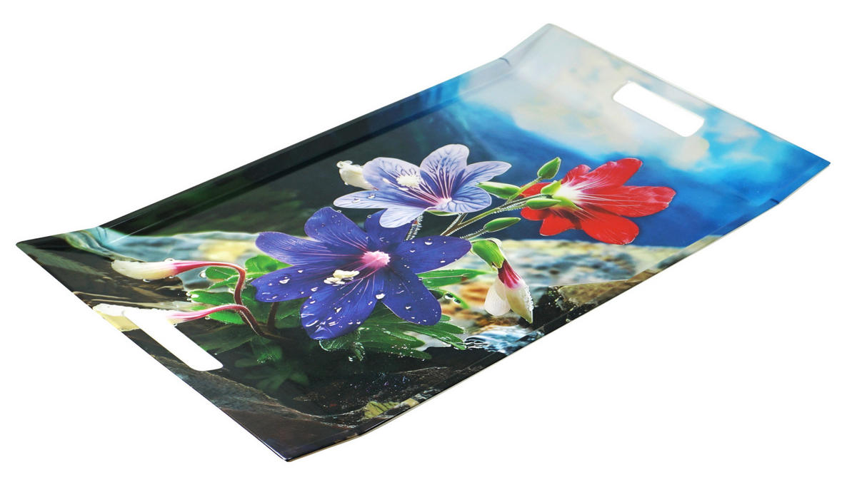 TABLETT Bergblume, rechteckige Serviertablett mit Griff 54x35 cm - Blau, Kunststoff (35/3/54cm) - Lashuma