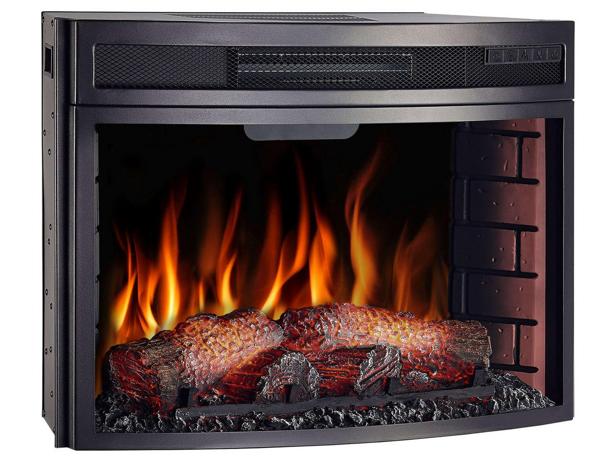 EINBAU-ELEKTROKAMINEINSATZ AF25 Panoramic – Breite 66 cm, gebogenes Panoramaglas, 3D-Flammeneffekt, Heizfunktion - Schwarz, Glas/Metall (66/47/28.7cm) - ArtiFlame