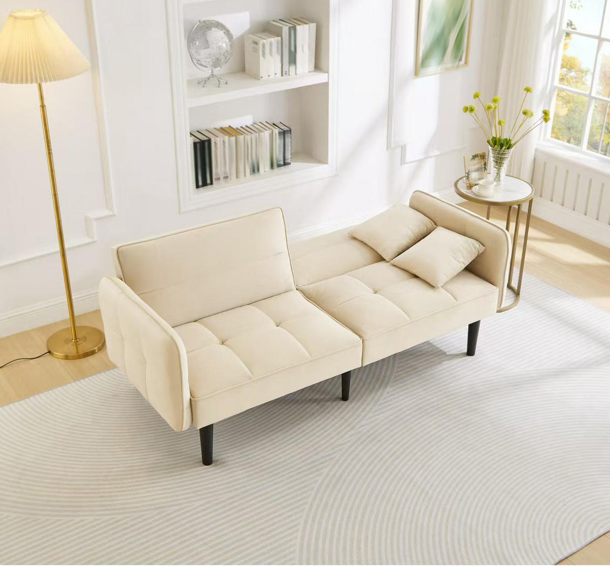 SCHLAFSOFA 2-Sitzer Samtbezug mit verstellbaren Rückenlehnen und klappbaren Armlehnen Beige 176/78/76 cm - Beige, Textil (78/76/176cm) - Redom