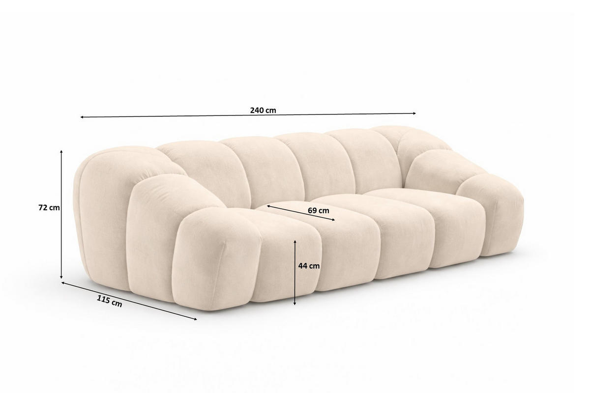 SOFA 3-Sitzer modular, Veloursstoff Bluvel, Creme, CROISSANT - Creme, Holz (240/72/115cm) - Kaiser Möbel