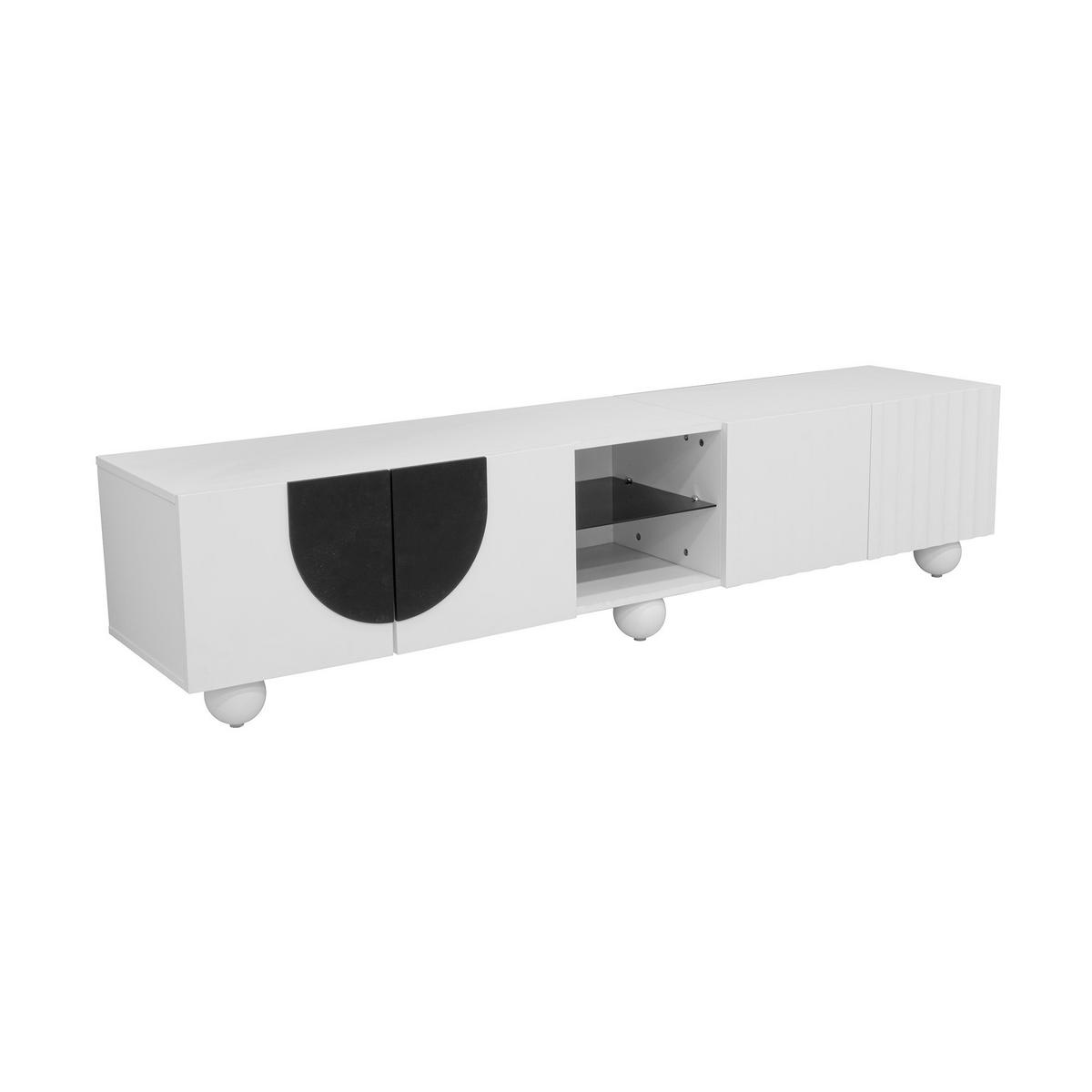 TV-SCHRANK Weiß 180/40/41,5 cm Doppeltüren Offenes Mittelfach Grifflos - Weiß, Karton (40/41.5/180cm) - PANGIVO