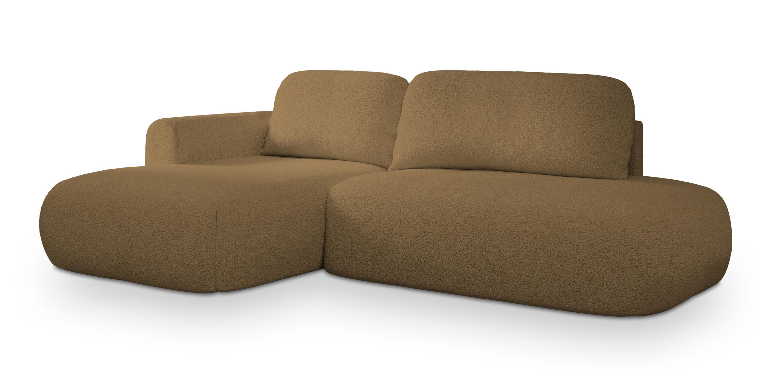 ECKSOFA NUVIRA L-S Orange Boucle-Stoff mit Schlaffunktion - Orange, Holz (274/165cm) - MASSENO