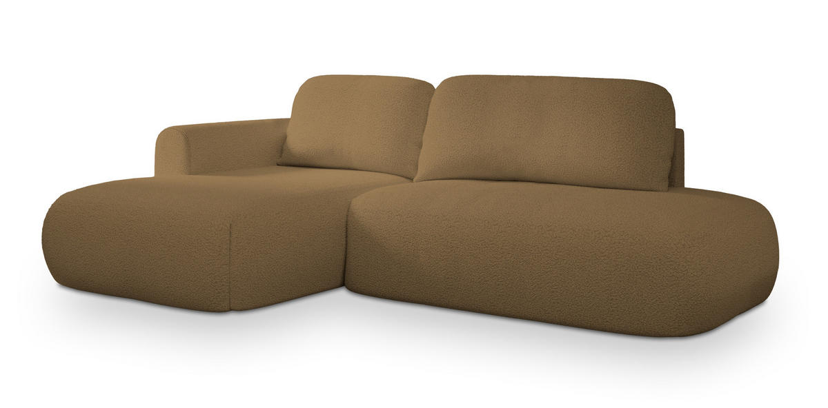 ECKSOFA NUVIRA L-S Orange Boucle-Stoff mit Schlaffunktion - Orange, Holz (274/165cm) - MASSENO