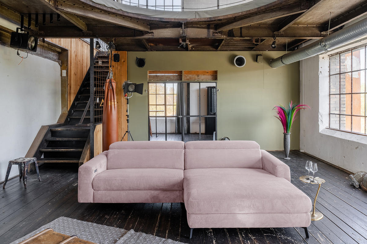 ECKSOFA LAISKA Pink Cord - Pink/Schwarz, Textil/Metall (282/177cm) - KAWOLA