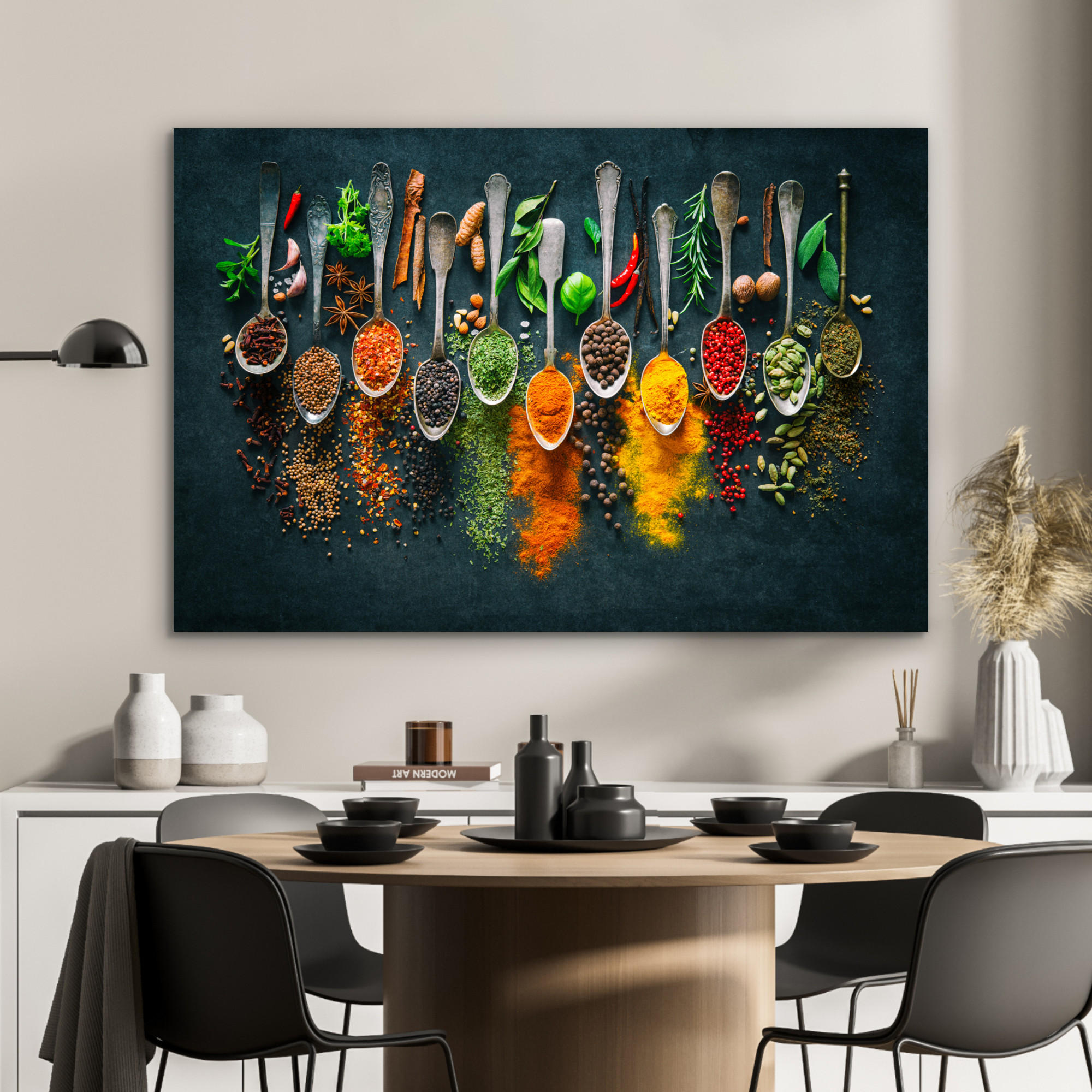 METALLBILD Kräuter - Gewürze - Löffel 90x60 cm - Currygelb, Metall (90/60cm) - MuchoWow