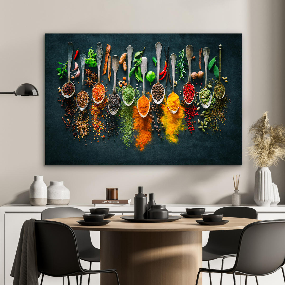 METALLBILD Kräuter - Gewürze - Löffel 120x80 cm - Currygelb, Metall (120/80cm) - MuchoWow