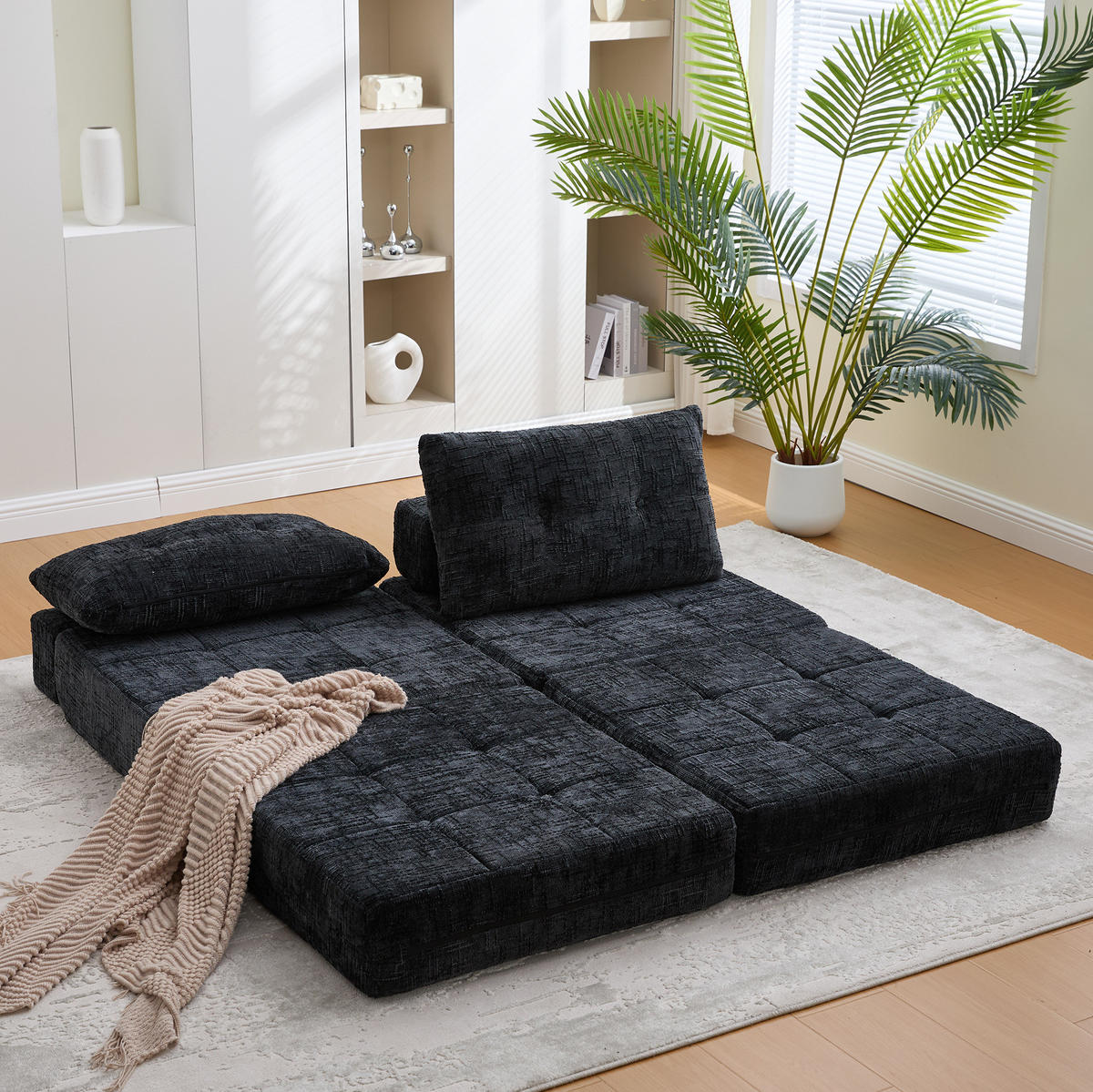 SCHLAFSOFA 79/180 cm Liegefläche – armlehnenlos, faltbar, mit Kissen - Schwarz, Textil (79/57/79cm) - BEAOK