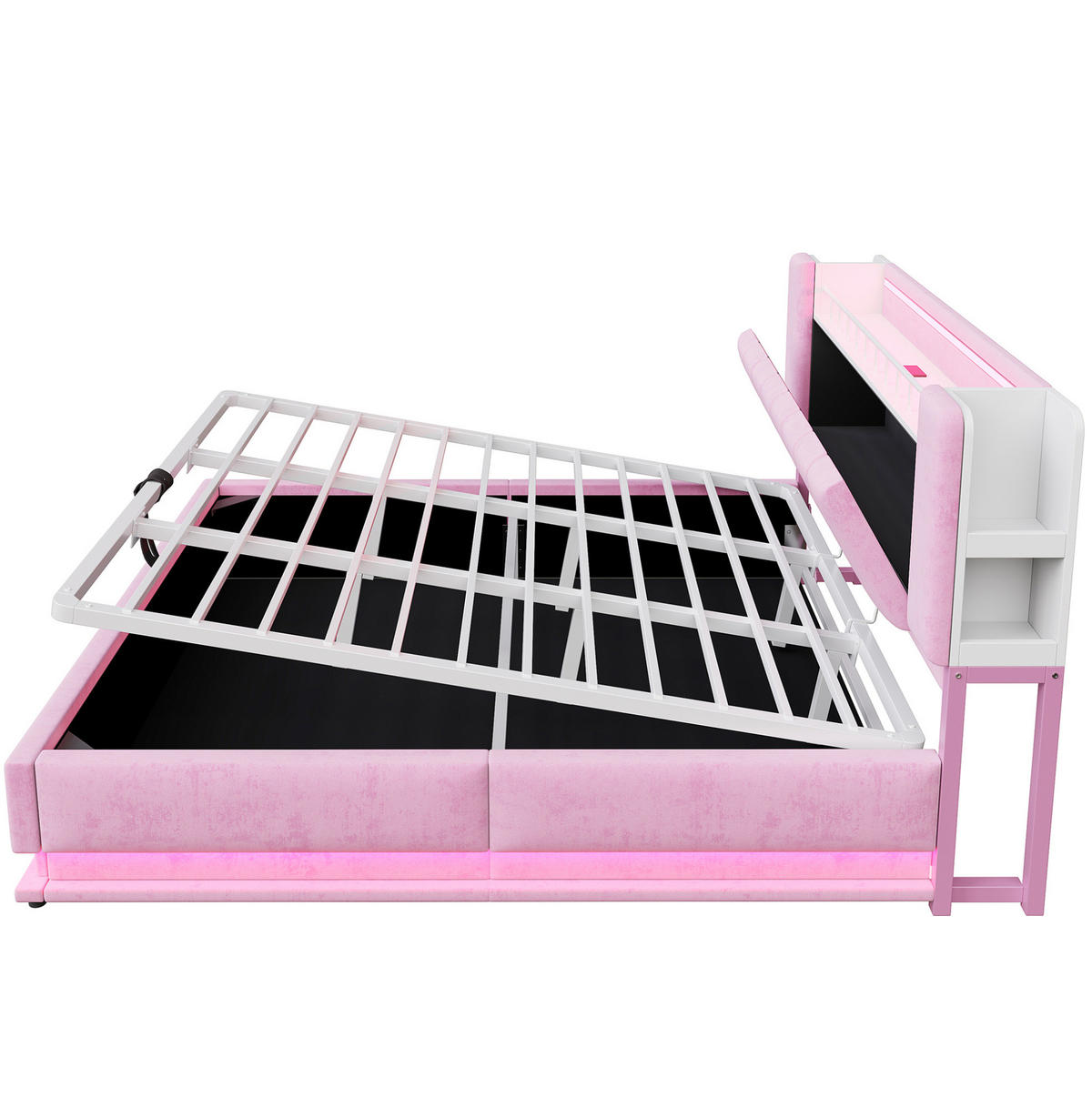 POLSTERBETT 180/200 cm Pink mit LED-Beleuchtung mit USB- und Type-C-Anschlüssen mit Stauraum Samtbezug - Rosa, Textil (180/200cm) - OKWISH