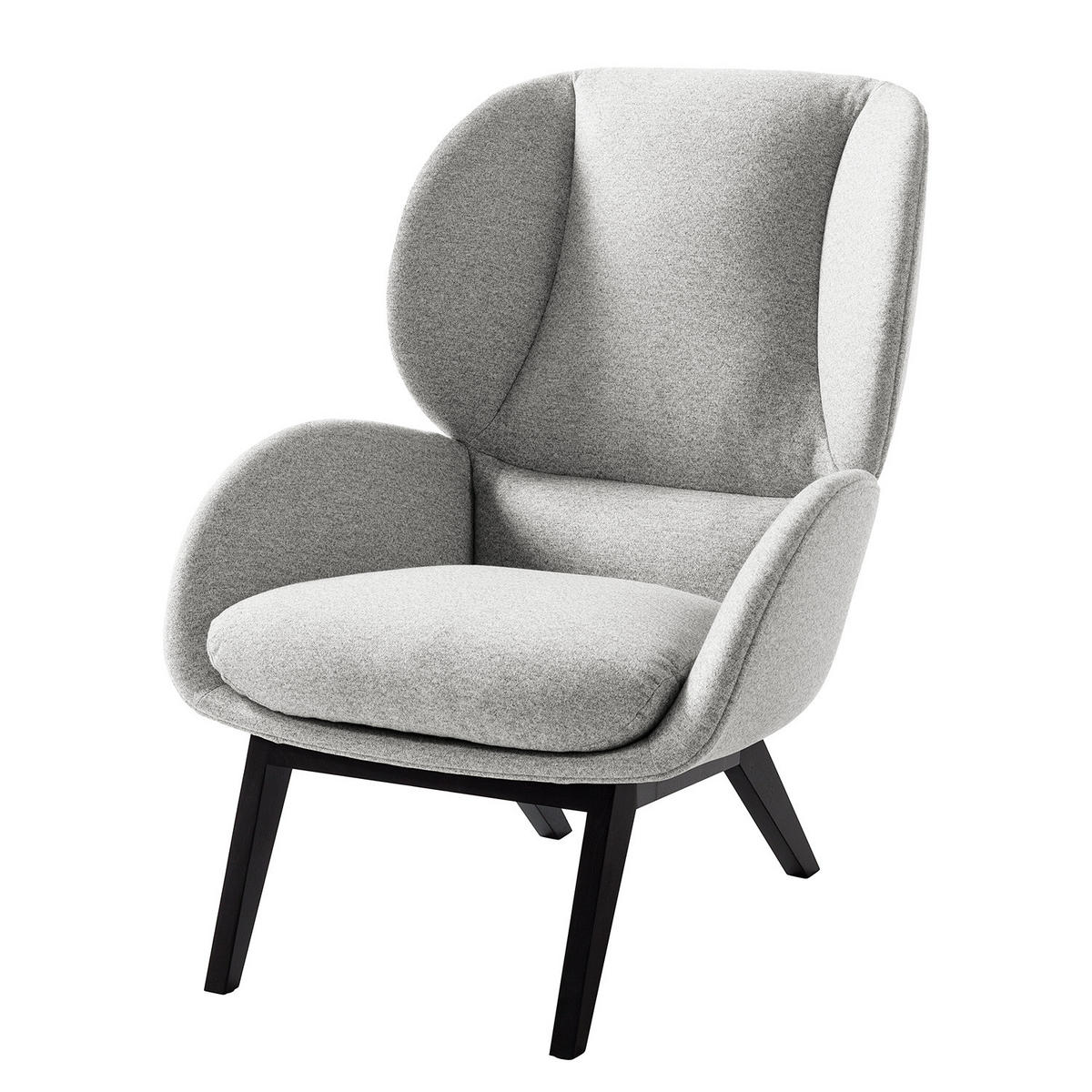 SESSEL - Hellgrau/Schwarz, Eichenholz/Textil (82/102/90cm) - home24