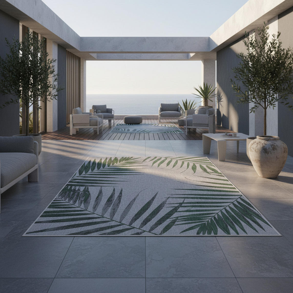 TEPPICH Outdoor Flachgewebe Dschungel-Design Polypropylen Terrasse Grün Rechteckig 120x170 - Grün, Textil (120/170cm) - KADIMA DESIGN