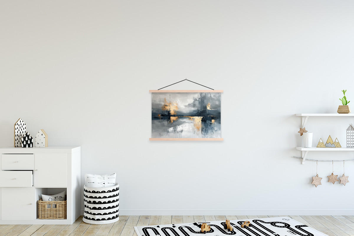 POSTER Kunst - Grau - Gold - Abstrakt 60x40 cm - Dunkelgrau, Textil (60/40/0.15cm) - MuchoWow