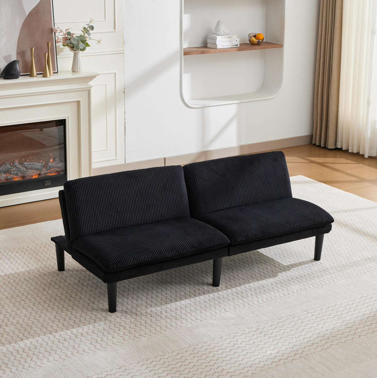 SOFA mit 3-stufig verstellbarer Rückenlehne Schwarz 2-Sitzer - Schwarz, Holzwerkstoff (168/67/86cm) - Meubliv