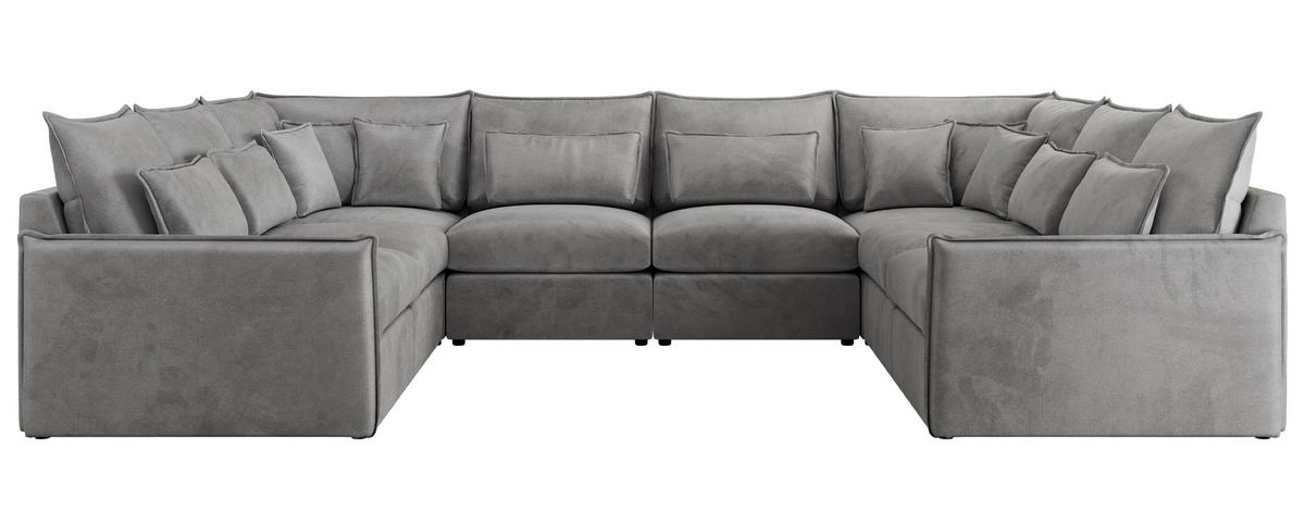 WOHNLANDSCHAFT VERSO U 8M Hellgrau Velvet - Hellgrau/Schwarz, Kunststoff/Textil (362/93/270cm) - MKS