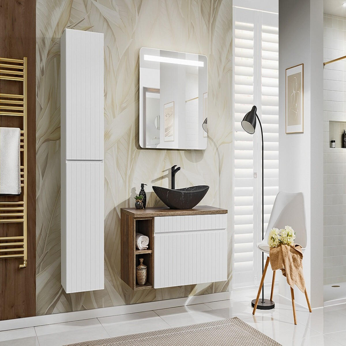 BADMÖBEL-SET 6Teile - Iconic White I BM62 in Weiß/Santa Fe Vintage - Weiß, Holz (100/160/46cm)