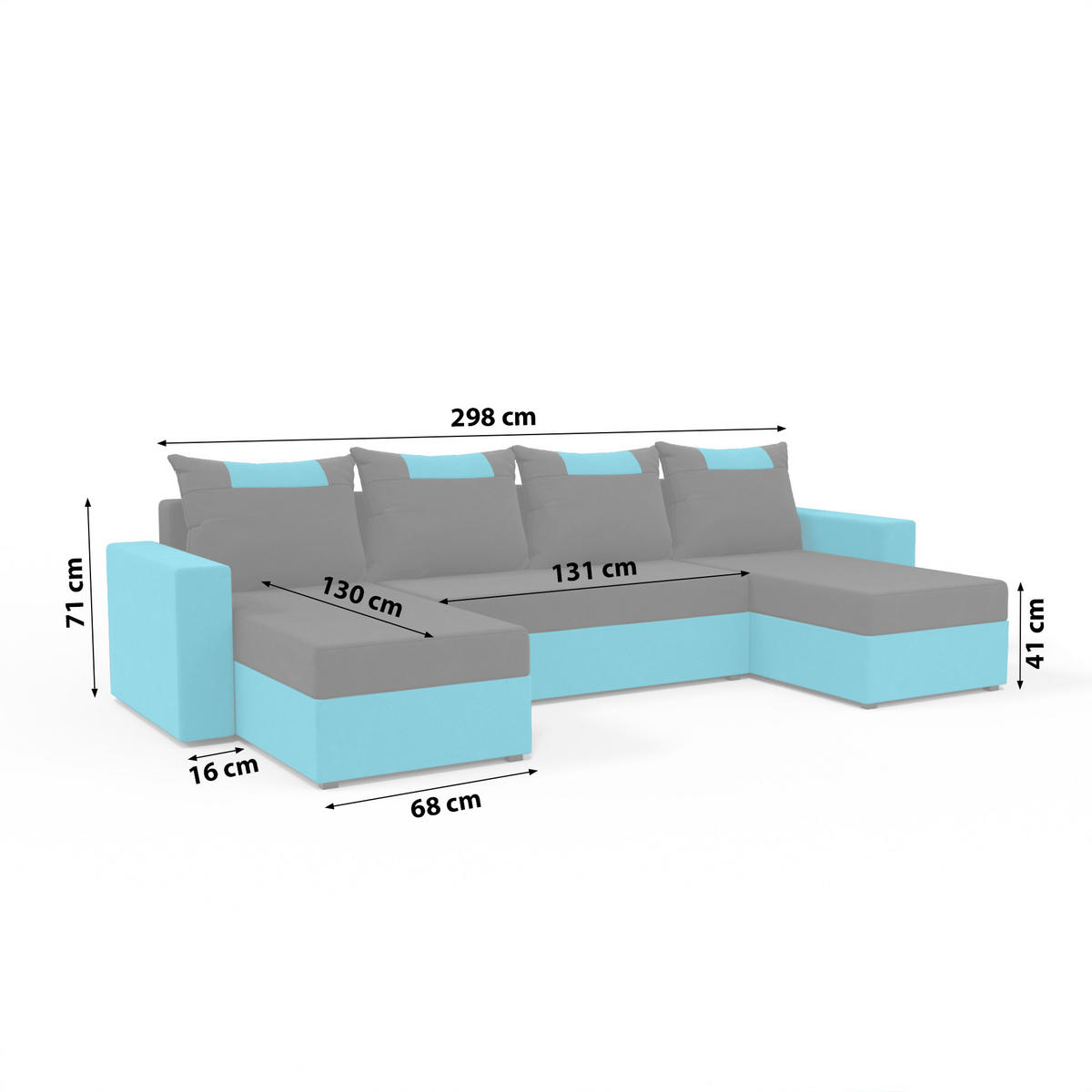 WOHNLANDSCHAFT mit Schlaffunktion Radlach, Schwarz+Hellblau - Hellblau, Textil (298/85/207cm) - Fedve