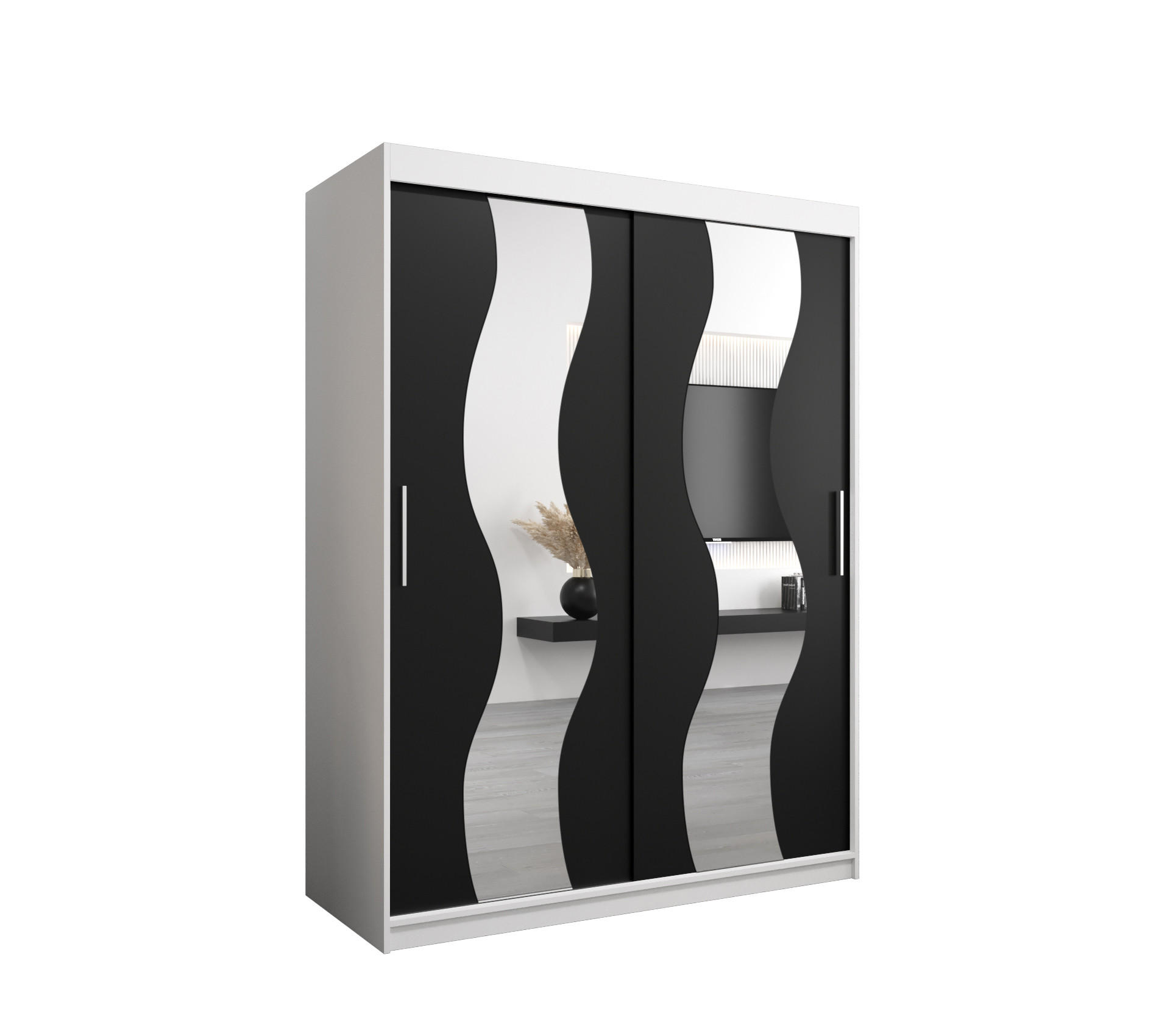 Abiks Möbel Schwebetürenschrank Weiß, Schwarz 150x200x62 cm