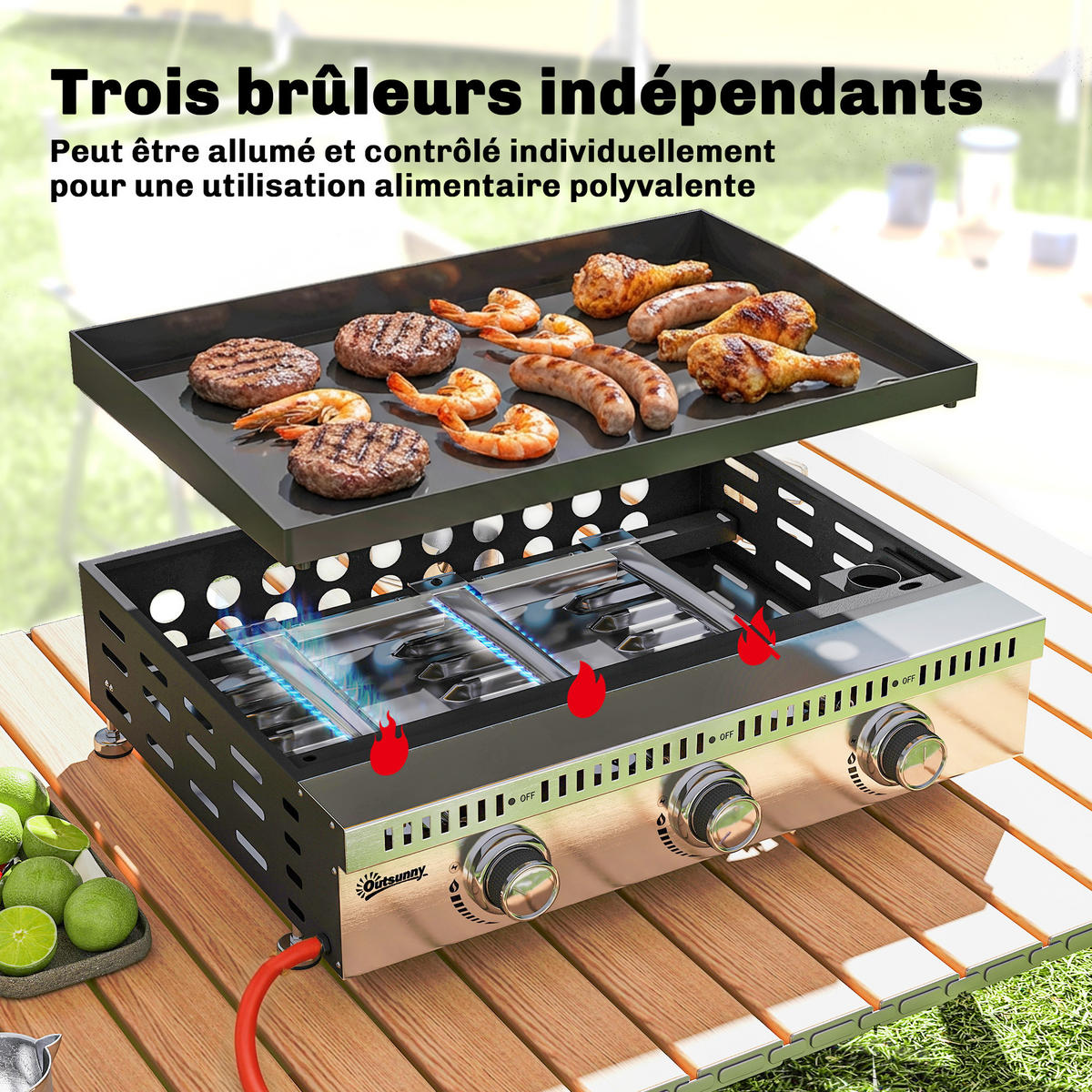 PLANCHA DE-18624 3 Brenner, 9 kW, 56,5x33 cm Schwarz - Schwarz, Metall (49/23/62cm) - ComfortXL