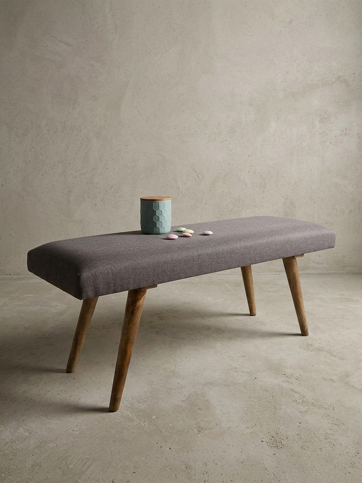 SITZBANK SILE Retro Stil Stoffbezug Massivholz, Grau 117x38x51 cm - Braun/Grau, Mangoholz/Textil (117/51/38cm) - KADIMA DESIGN