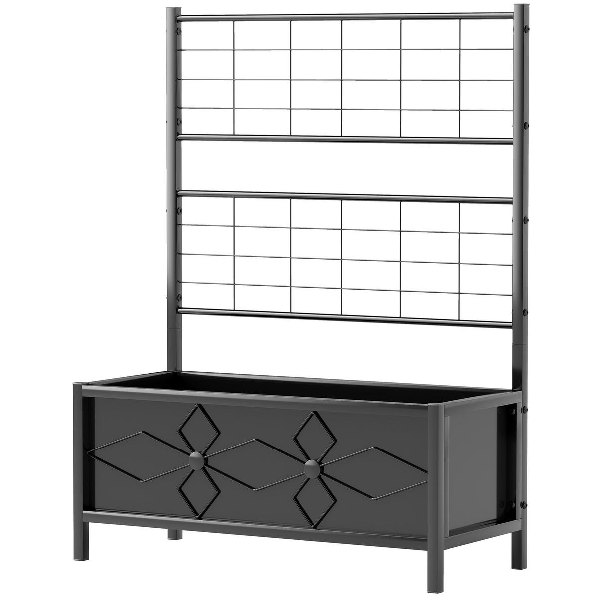 HOCHBEET DE-12188 mit Rankgitter 90/40/120 cm, Rautenmuster Schwarz - Schwarz, Metall (90/120/40cm) - ComfortXL
