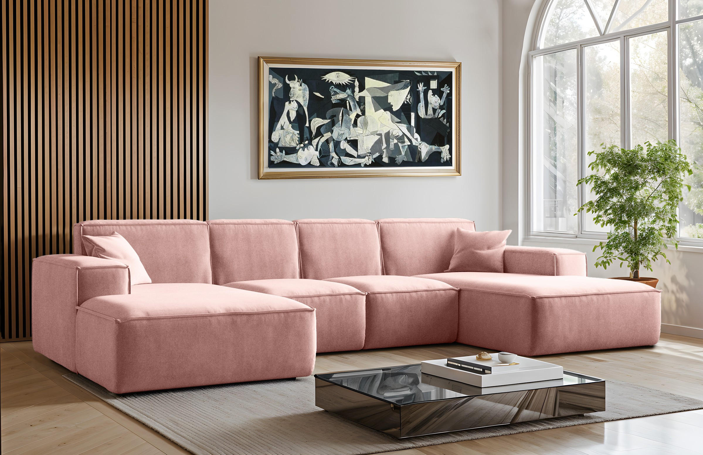 ECKSOFA U-Form Siena, U-förmiges Ecksofa, Stoff Salvador Rosa - Rosa, Holz/Textil (344/165cm) - Kaiser Möbel
