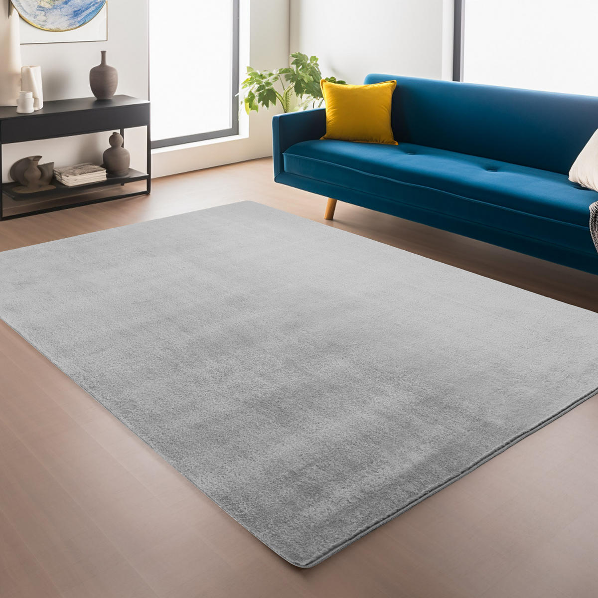 TEPPICH Kurzflor Unifarben Polyester Antirutsch Wohnzimmer Silber Rechteckig 240x340 - Silberfarben, Textil (240/340cm) - KADIMA DESIGN