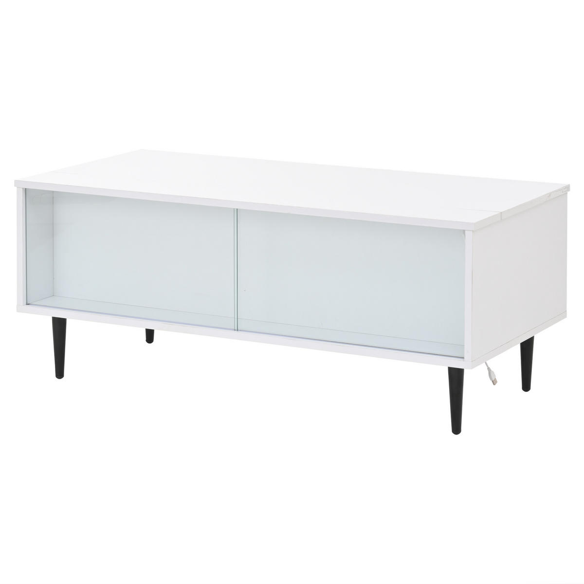 COUCHTISCH Weiß 105/50/43 cm mit Hebefunktion, Glasfront und LED-Beleuchtung - Weiß, Holzwerkstoff (50/105/43cm) - PANGIVO