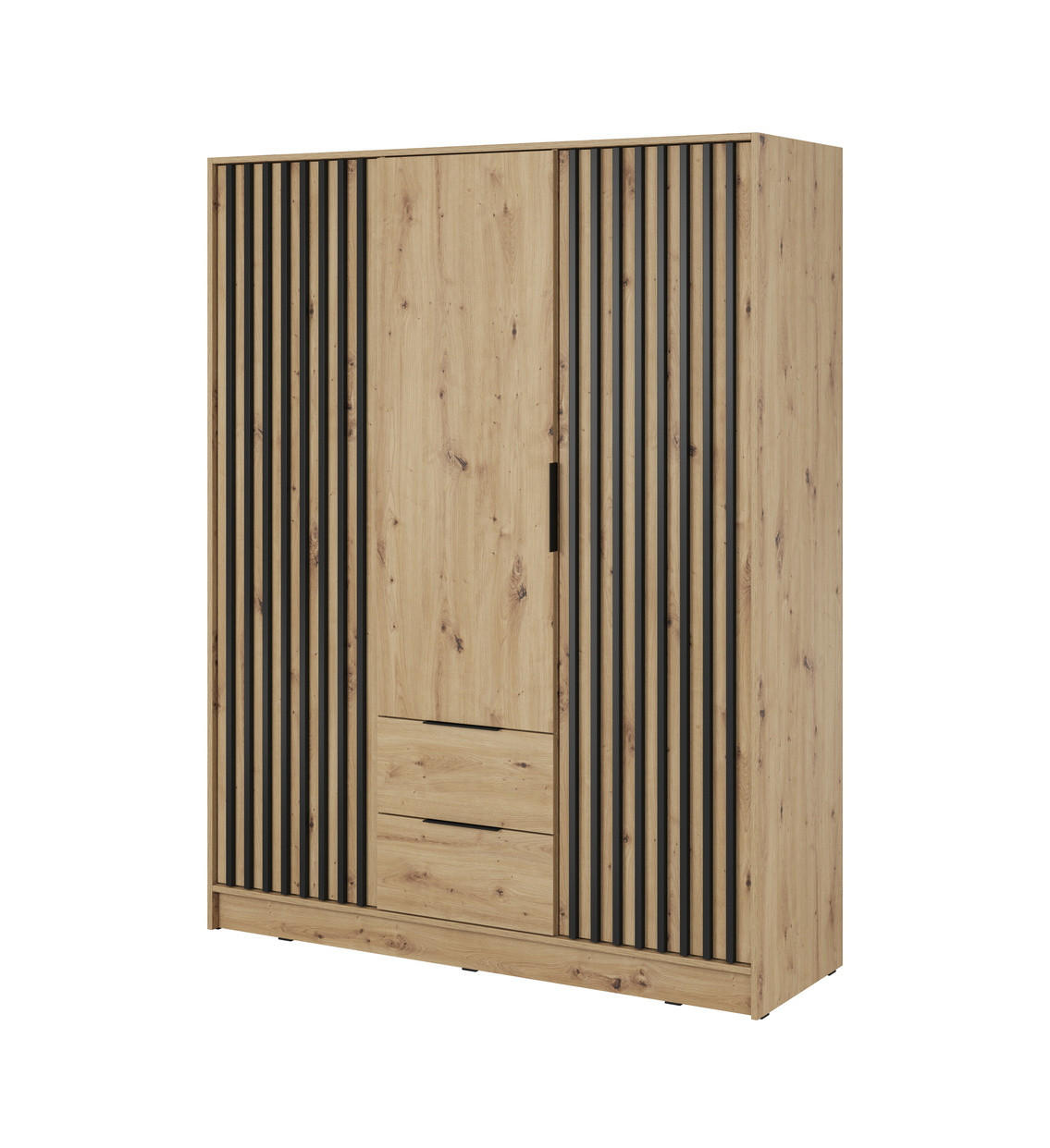 KLEIDERSCHRANK 150 cm Fioro - 3 Türen, Lamellen, Schubladen, Artisan Eiche - Eiche Artisan, Holz (155/200/51cm) - Emporius