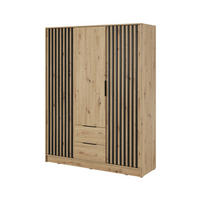 KLEIDERSCHRANK 150 cm Fioro - 3 Türen, Lamellen, Schubladen, Artisan Eiche - Eiche Artisan, Holz (155/200/51cm) - Emporius