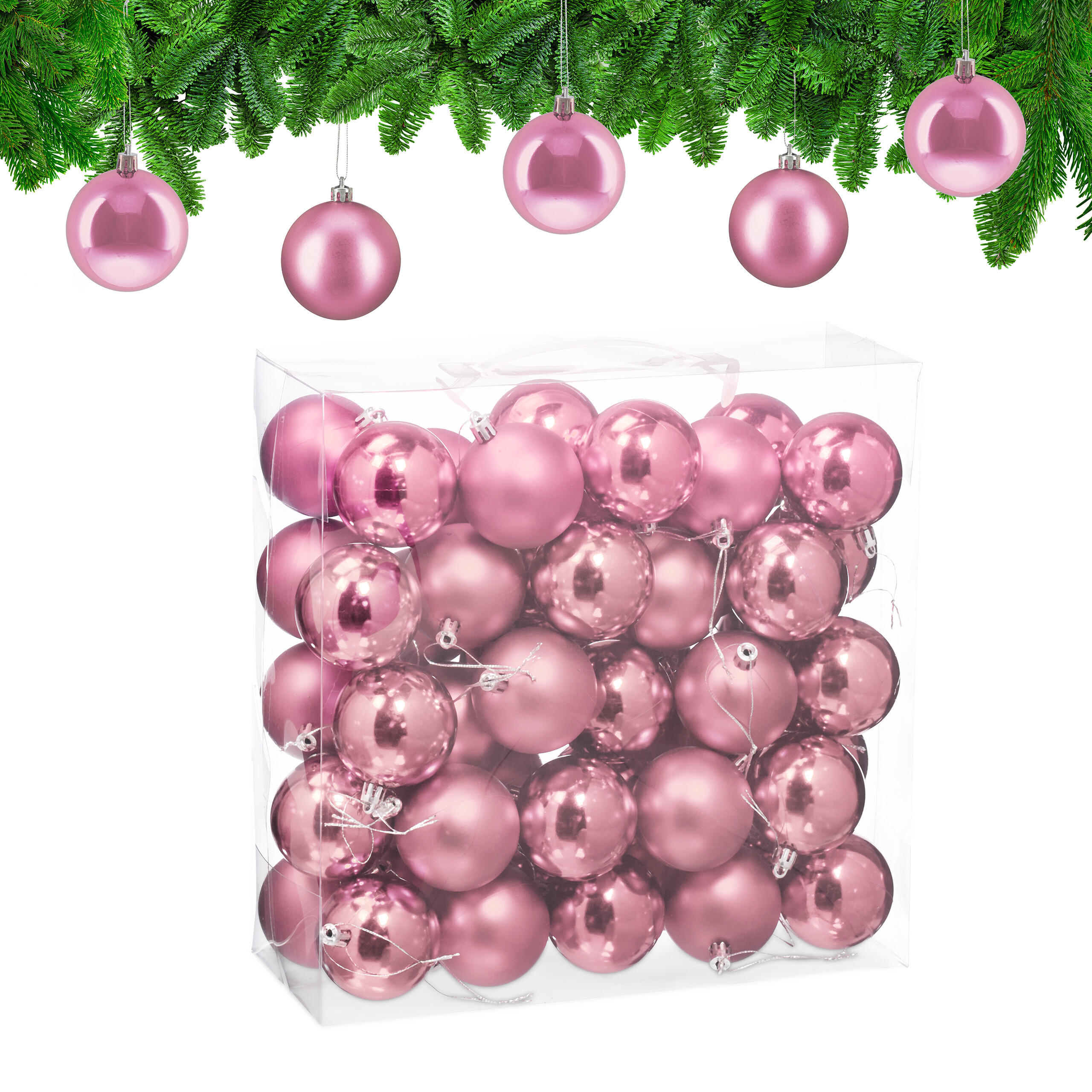 50XWEIHNACHTSKUGELN - Rosa, Kunststoff (6/7/6cm) - Relaxdays