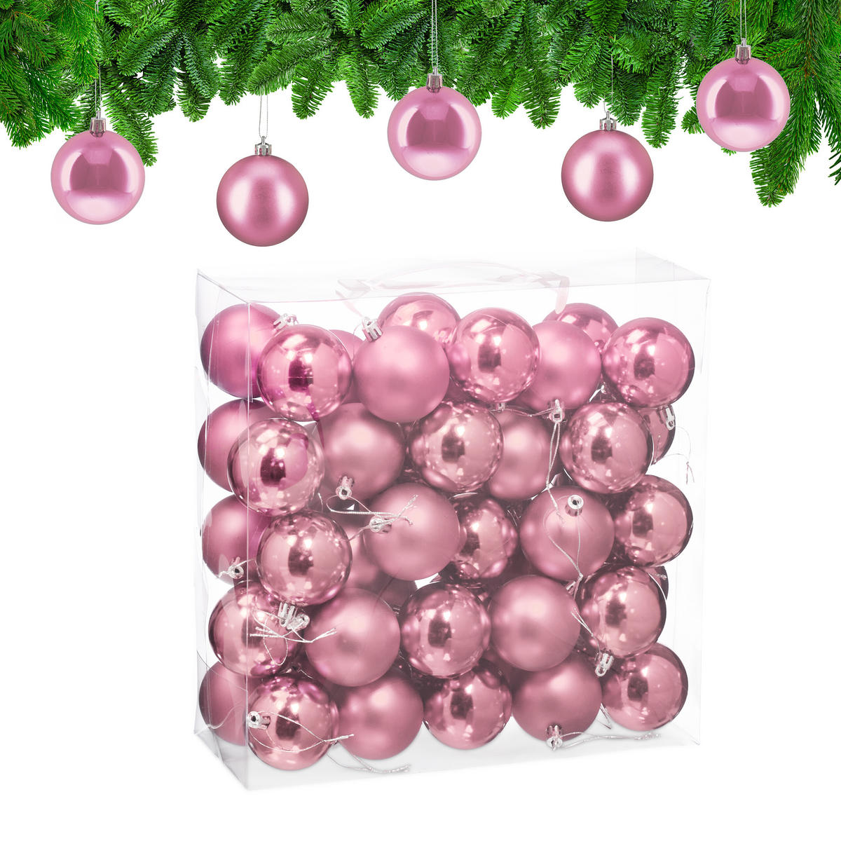 50XWEIHNACHTSKUGELN - Rosa, Kunststoff (6/7/6cm) - Relaxdays