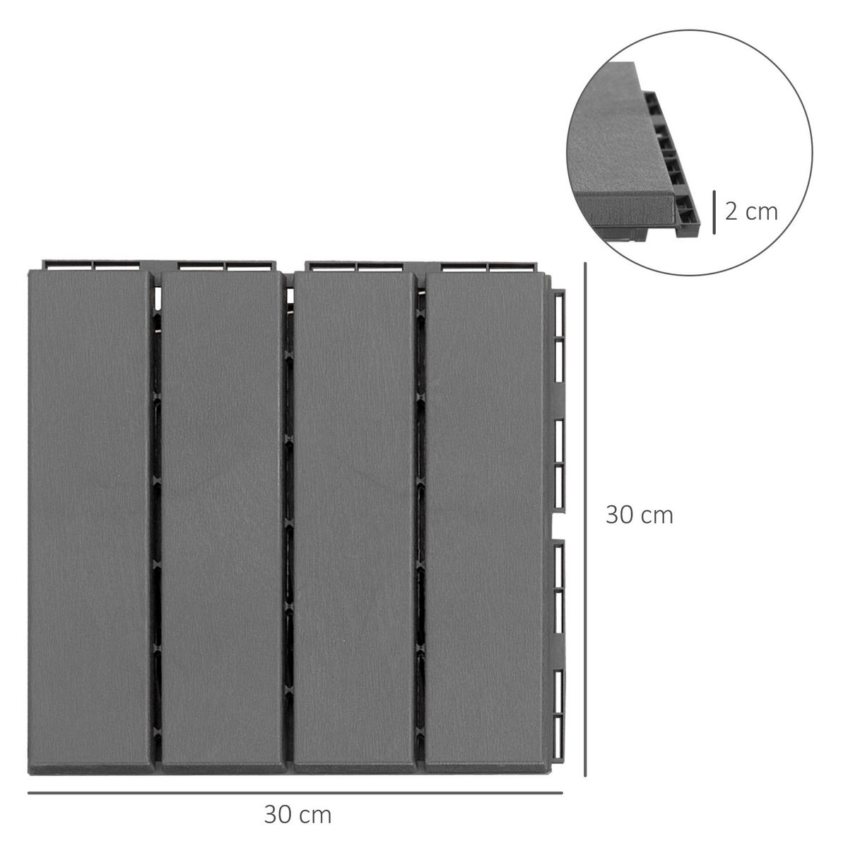 SADA TERASOVÝCH DLAŽDIC 9 KS s klikovým systémem, černá - tmavě šedá, plast (30/30/2cm) - Outsunny